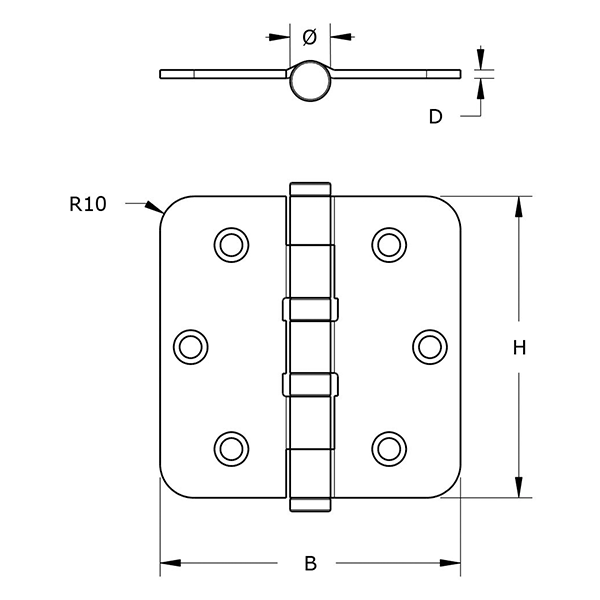 Stahl Scharnier mit runden Ecken | verzinkt-1