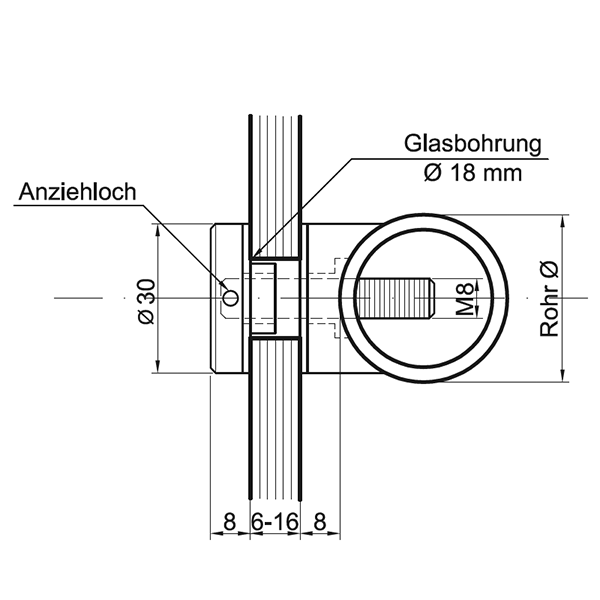 V2A Punkthalter Oberteil flach, Durchmesser 30 mm-2
