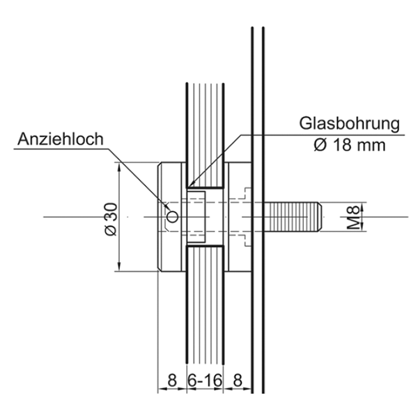 V2A Punkthalter Oberteil flach, Durchmesser 30 mm-3
