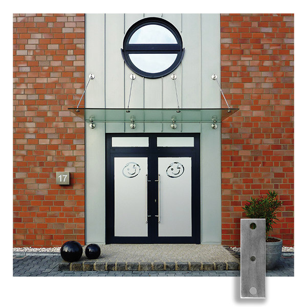 Vordachsystem B | 1200 mm Ausladung | Wandplatte eckig | Set für 1 Achse | Edelstahl