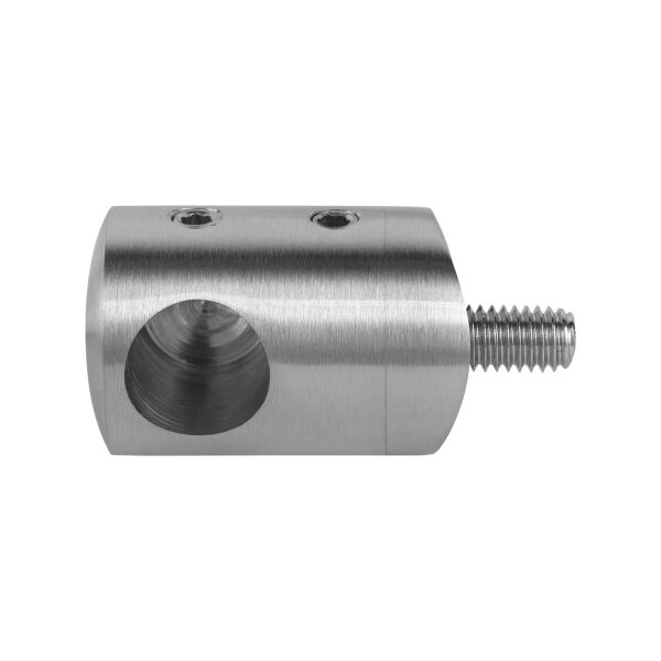 Querstabhalter | Ø 22 mm | Abstand 20 mm | Anschluss Ø 42,4 mm | Sackloch links Ø 12,2 mm | Edelstahl