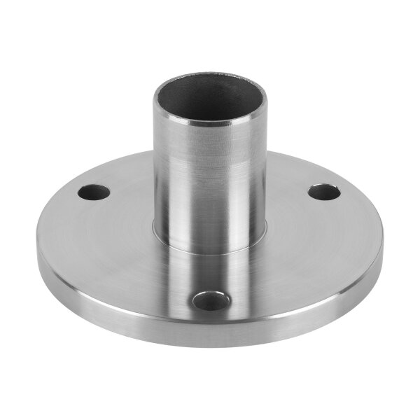 Bodenplatte | Ø 120 x 10 mm | mit Stutzen für Rohr Ø 42,4 x 2 mm | 3 x gelocht (Ø 11 mm) | Edelstahl