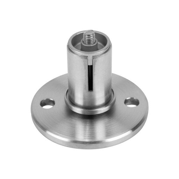Bodenplatte | Ø 105 x 8 mm | mit Klemmanschluss für Rohr Ø 42,4 x 2 mm | 2 x gelocht (Ø 13 mm) | Edelstahl