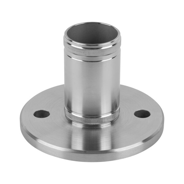 Bodenplatte | Ø 100 x 8 mm | mit Stutzen für Rohr Ø 42,4 x 2 mm | zum Einschlagen | 2 x gelocht (Ø 11 mm) | Edelstahl